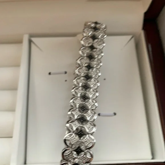 7.5 inch Sterling Silver White and Black Diamond filigree bracelet - Picture 3 of 6